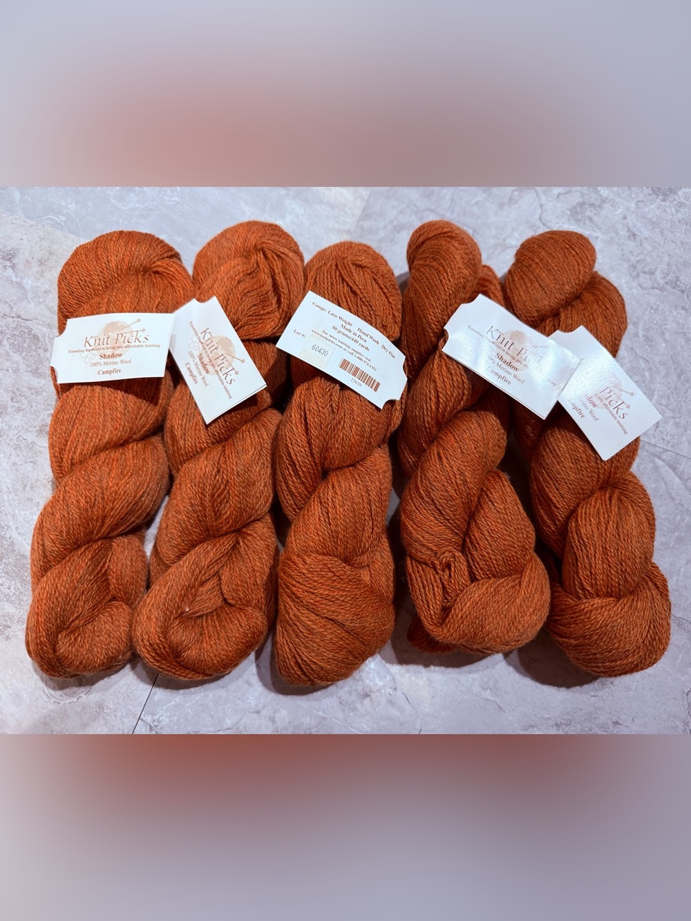 Knit Picks Shadow Lace Weight Yarn-Campfire 100% Merino Wool-5 Hanks 50gm/ 440yd